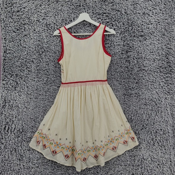Dolls Point Women Dress Boho Folk Cottagecore 4 Cream Red Embroidered High Low - Picture 5 of 15